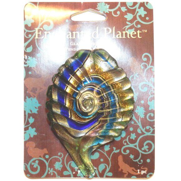 Multi-Color Foil Swirl 72mm Lampworked Glass Leaf Drop Pendant 1pc P2632 - Picture 4 of 4